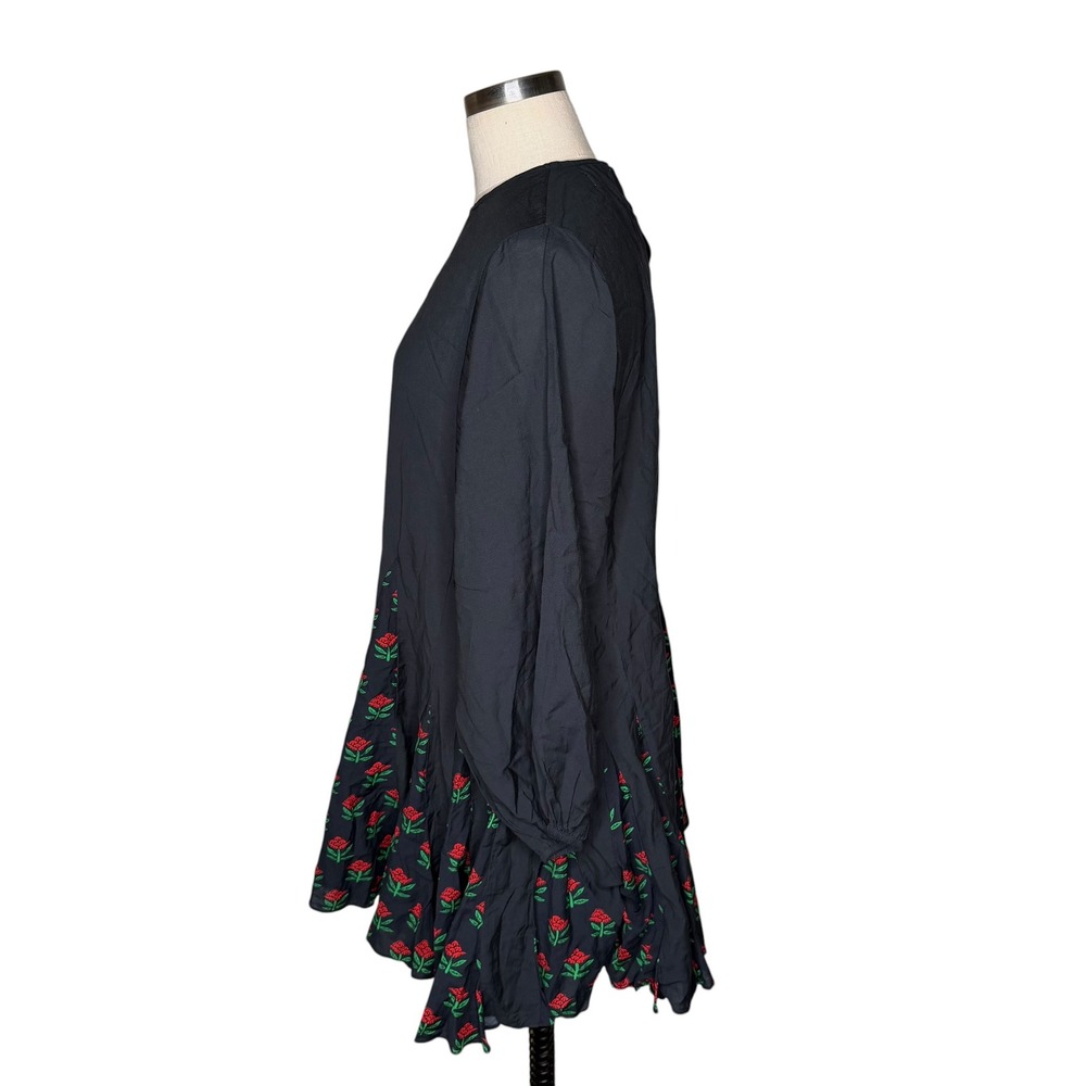 RHODE Ella Floral Paneled Mini Dress Black Rose Floral Godet Hem Women's Size XS - Picture 5 of 8